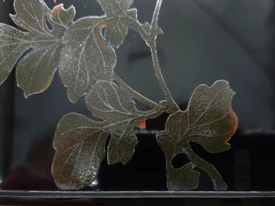 黒江漆器　木製　木皿　菊模様　花のデザインが目を引く小盆5枚セット(漆器、お盆、トレイ、トレー、銘々盆、共箱付き)(R-080093)