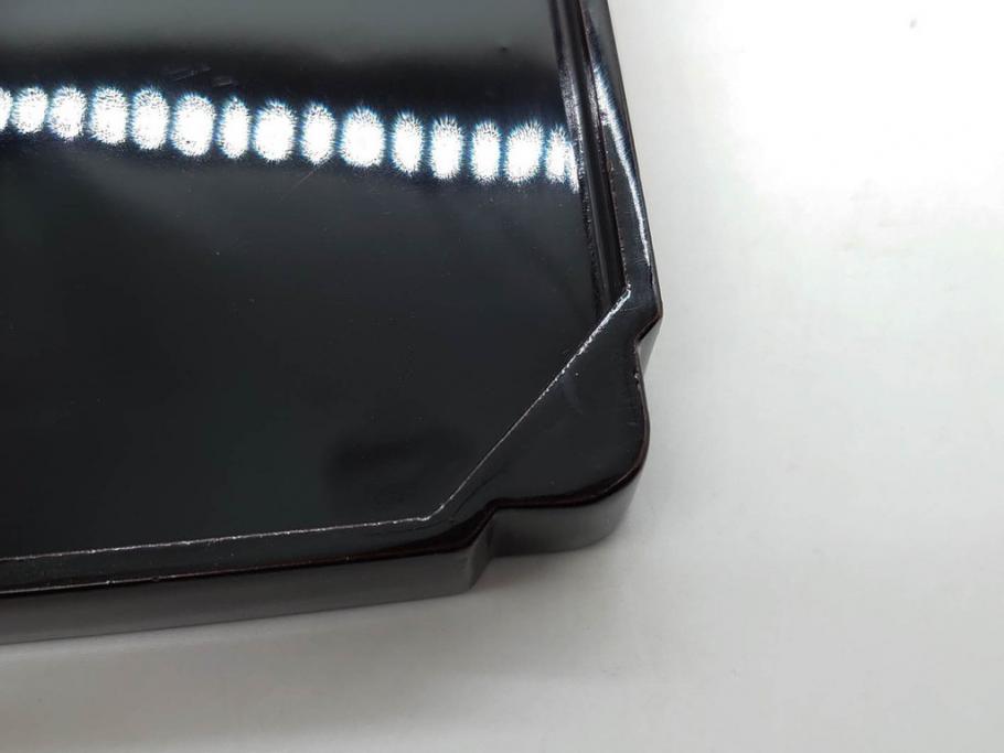 黒江漆器　木製　木皿　菊模様　花のデザインが目を引く小盆5枚セット(漆器、お盆、トレイ、トレー、銘々盆、共箱付き)(R-080093)