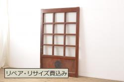 アンティーク建具　ヒノキ材製　大きな格子とレトロな錠前金具が目を引く格子蔵戸1枚(きつね格子、狐格子、引き戸、玄関戸、格子戸、マス目、升目)(R-056520)