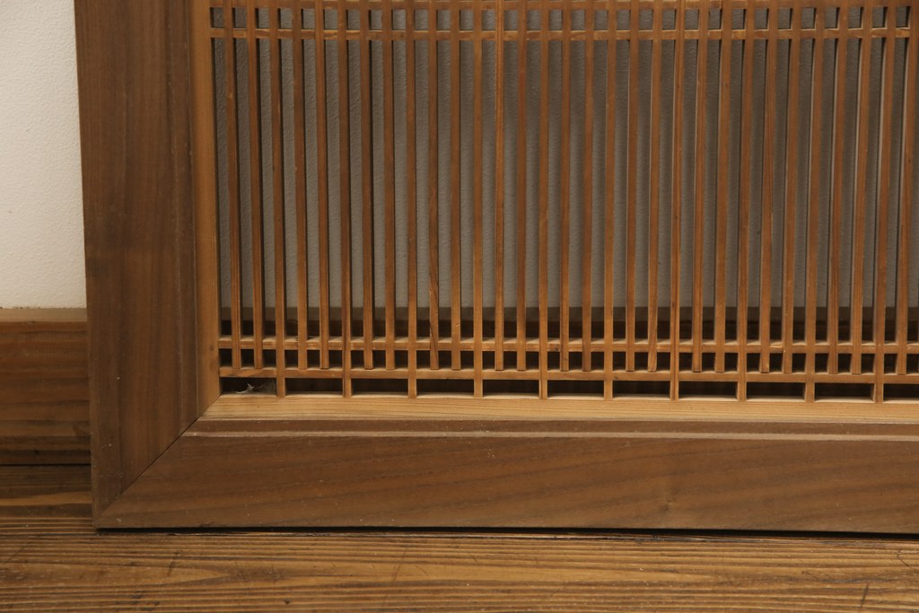 アンティーク建具　枠欅材　細かな細工の上質な格子欄間2枚セット(筬欄間、オサランマ、明かり取り、明り取り)(R-056629)