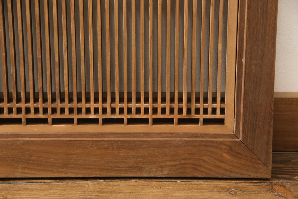 アンティーク建具　枠欅材　細かな細工の上質な格子欄間2枚セット(筬欄間、オサランマ、明かり取り、明り取り)(R-056629)