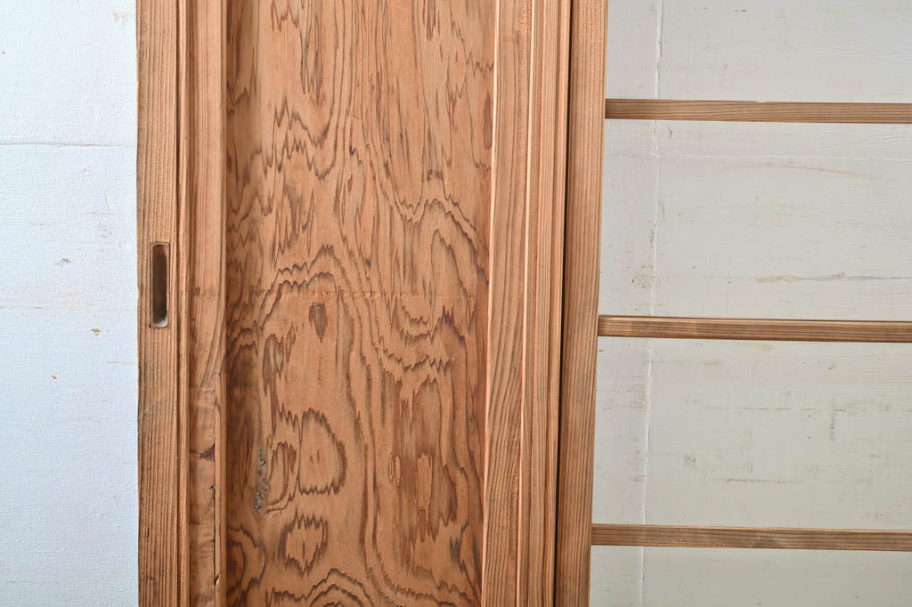 アンティーク建具　高級杉材　モールガラス　銀モールガラス　レトロな雰囲気づくりにもおすすめのガラス戸1枚(引き戸)(R-060949)