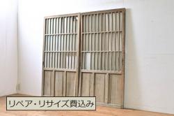 アンティーク建具　明治期　杉材　鋲がアクセントのシンプルな板戸4枚セット(引き戸、建具)(R-045693)