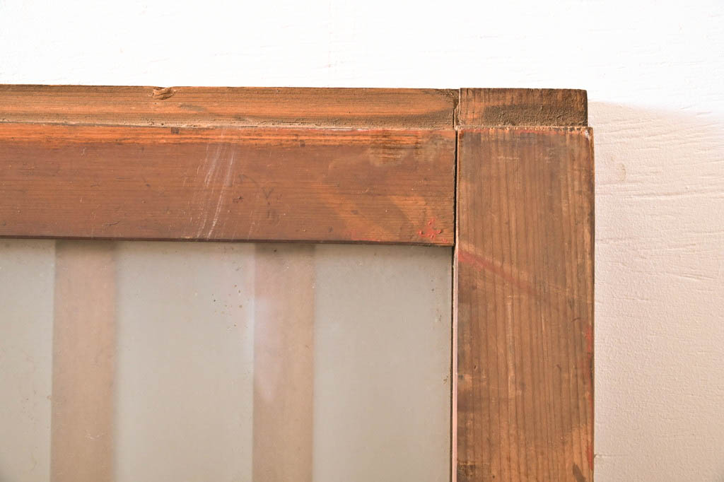 アンティーク建具　和の雰囲気漂うガラス入り格子戸2枚セット(玄関戸、引き戸、ガラス戸)(R-060948)
