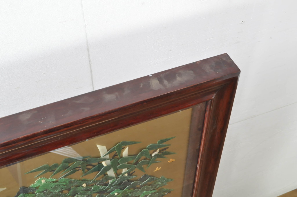 アジアンビンテージ　美品!!　高級品!!　花梨(カリン)材　まるで美術品のような玉石細工が見事な特大衝立て(衝い立て、パーテーション、つい立て、間仕切り、ディスプレイ、店舗什器)(R-079931)
