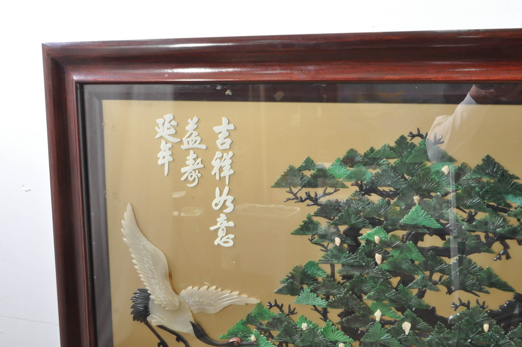 アジアンビンテージ　美品!!　高級品!!　花梨(カリン)材　まるで美術品のような玉石細工が見事な特大衝立て(衝い立て、パーテーション、つい立て、間仕切り、ディスプレイ、店舗什器)(R-079931)