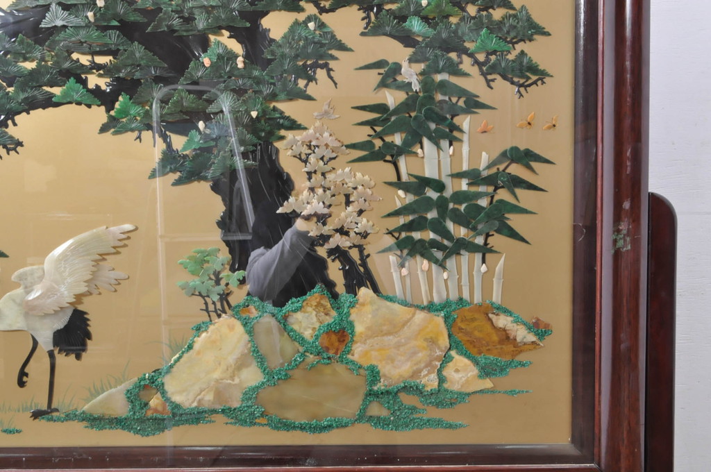 アジアンビンテージ　美品!!　高級品!!　花梨(カリン)材　まるで美術品のような玉石細工が見事な特大衝立て(衝い立て、パーテーション、つい立て、間仕切り、ディスプレイ、店舗什器)(R-079931)