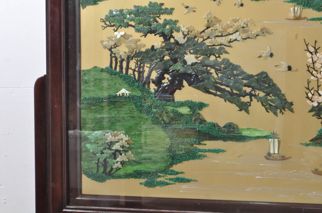 アジアンビンテージ　美品!!　高級品!!　花梨(カリン)材　まるで美術品のような玉石細工が見事な特大衝立て(衝い立て、パーテーション、つい立て、間仕切り、ディスプレイ、店舗什器)(R-079931)