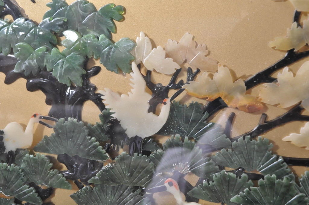 アジアンビンテージ　美品!!　高級品!!　花梨(カリン)材　まるで美術品のような玉石細工が見事な特大衝立て(衝い立て、パーテーション、つい立て、間仕切り、ディスプレイ、店舗什器)(R-079931)