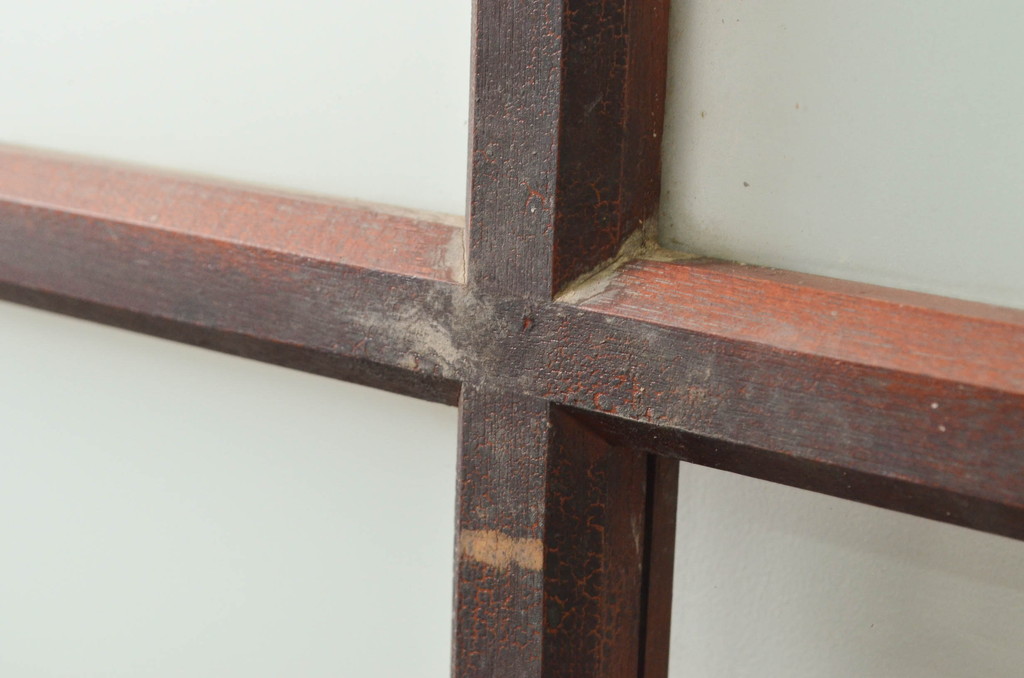 アンティーク建具　落ち着いた和の雰囲気におすすめなガラス入り升目(マス目)格子蔵戸1枚(きつね格子、狐格子、玄関戸、格子戸、ガラス戸、引き戸)(R-079876)