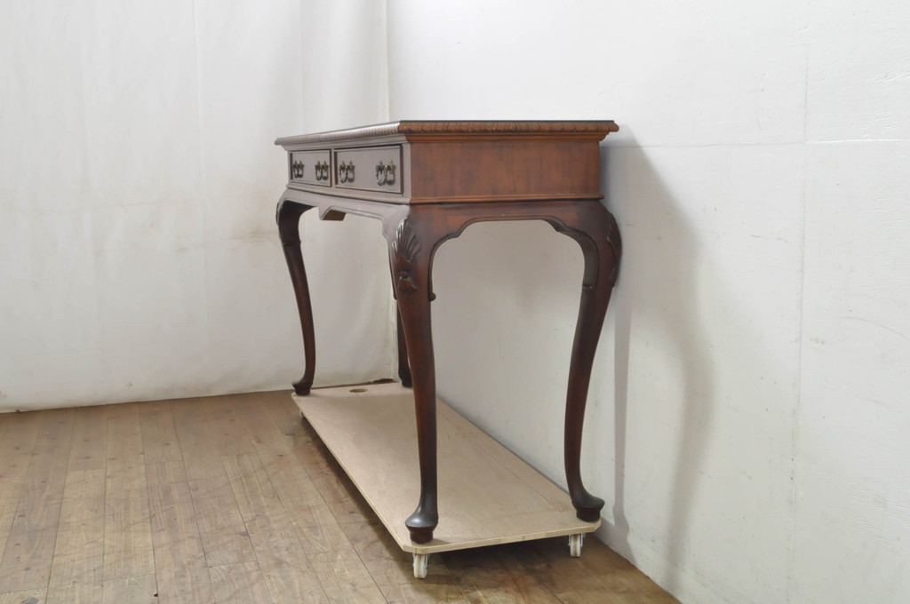 中古　アメリカ　センチュリー社(CENTURY)　スラリと伸びた猫脚がおしゃれなコンソールテーブル(薄型デスク、机、ワークデスク、サイドテーブル、在宅用、在宅ワーク用)(定価約70万円)(R-080158)