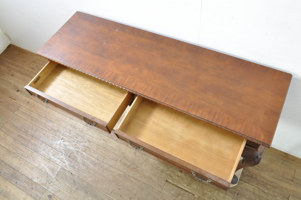 中古　アメリカ　センチュリー社(CENTURY)　スラリと伸びた猫脚がおしゃれなコンソールテーブル(薄型デスク、机、ワークデスク、サイドテーブル、在宅用、在宅ワーク用)(定価約70万円)(R-080158)
