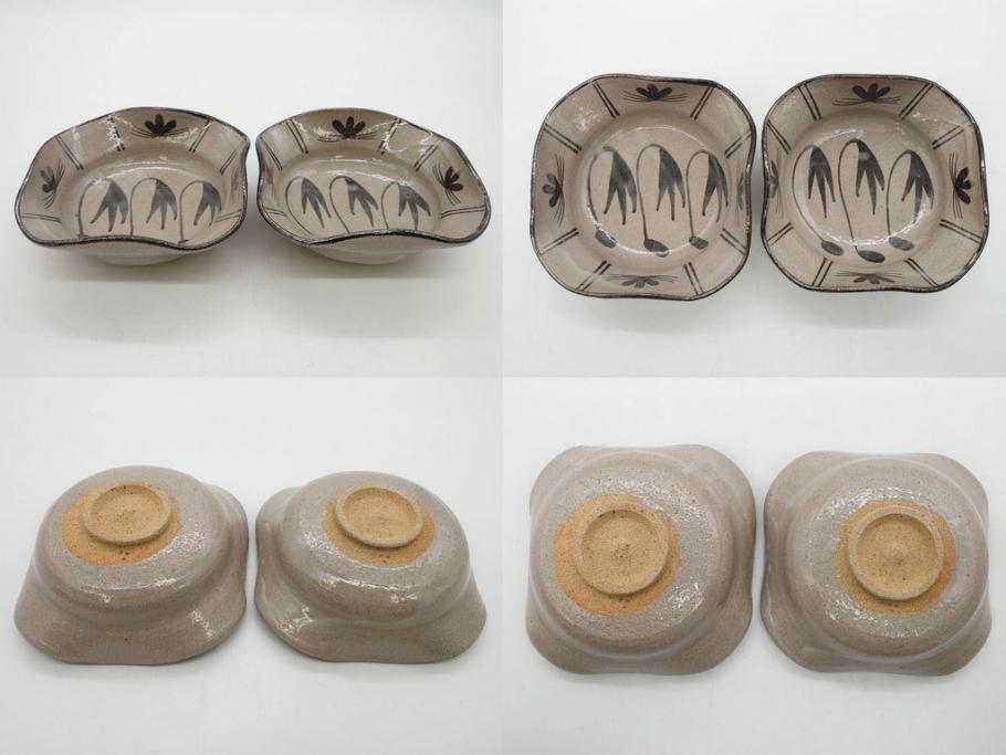 十三代 中里太郎右衛門　絵唐津　平向付　約14cm　4.6寸/黄唐津　割山椒向付　約12cm　4寸　落ち着いた味わい深い向付11客セット(花、深皿、深鉢、和皿、和食器、共箱付き、四寸六分、四寸)(R-080398)