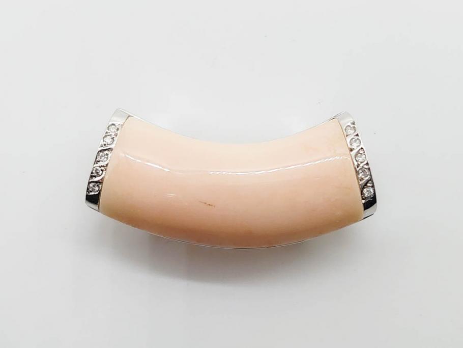 ピンク珊瑚(桃色)　Pt900(プラチナ)　気品を感じる帯留(白金、帯留め、着物道具、和装小物、アクセサリー)(R-080395)
