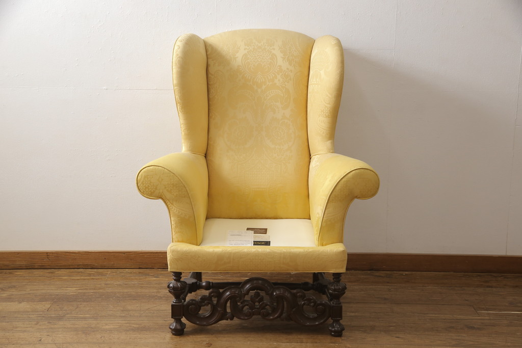 中古　美品　DREXEL HERITAGE(ドレクセルヘリテイジ)　希少モデル!彫刻入り1人掛けソファ(一人掛けソファ、アームソファ)(R-056331)