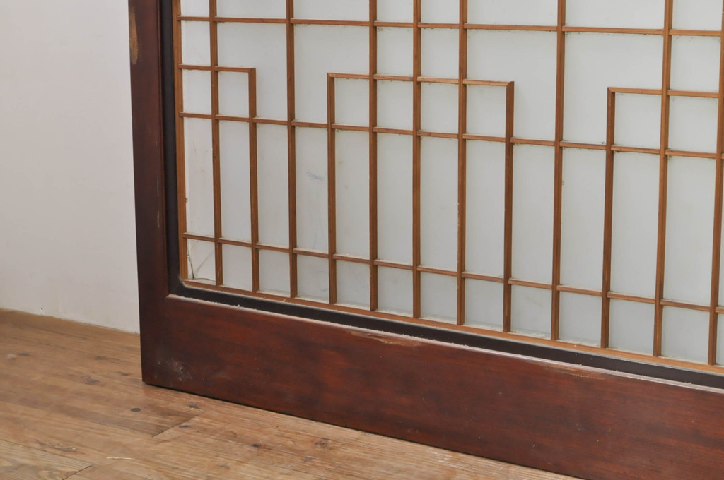 アンティーク建具　上手物!!　高級品　欅(ケヤキ)材　古い大邸宅で使われていた漆塗りの大きなガラス戸2枚セット(引き戸)(R-080199)