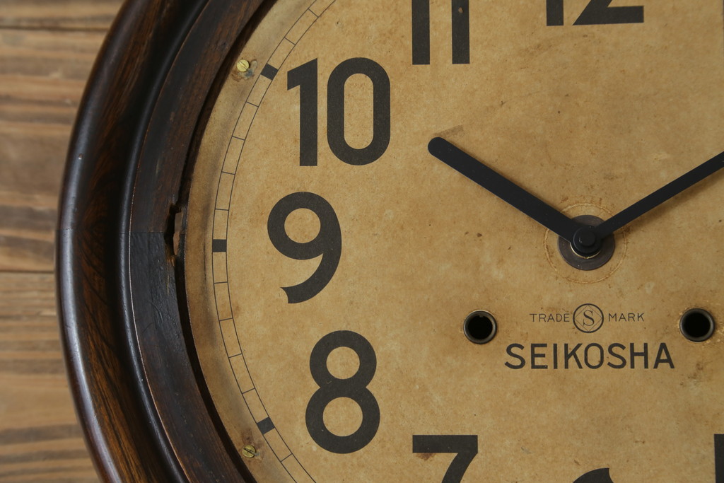 和製アンティーク　精工舎(SEIKOSHA、セイコー)　TRADE(S)MARK　シンプルな丸いフォルムの振り子時計(柱時計、古時計、掛け時計、丸型)(R-078908)