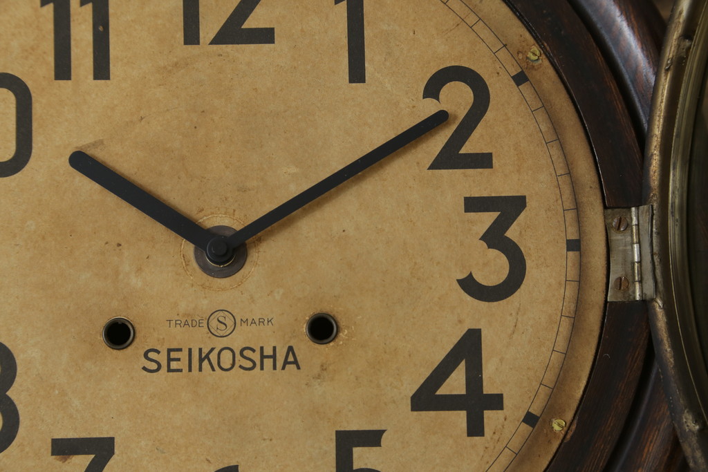 和製アンティーク　精工舎(SEIKOSHA、セイコー)　TRADE(S)MARK　シンプルな丸いフォルムの振り子時計(柱時計、古時計、掛け時計、丸型)(R-078908)