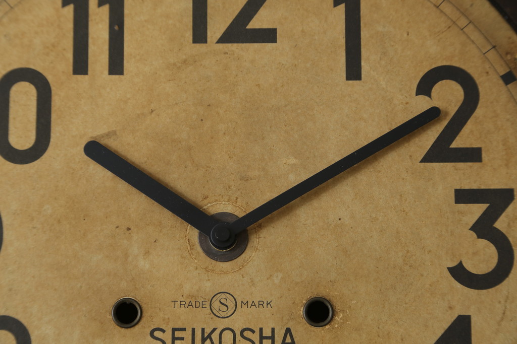 和製アンティーク　精工舎(SEIKOSHA、セイコー)　TRADE(S)MARK　シンプルな丸いフォルムの振り子時計(柱時計、古時計、掛け時計、丸型)(R-078908)