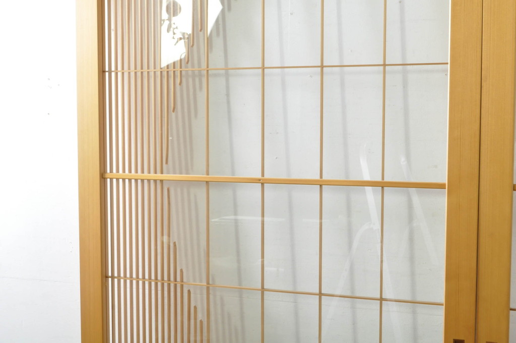 中古　美品　背の高い丸窓風の格子入りアクリル戸2枚セット(格子戸、引き戸、ガラス戸、建具)(R-080205)