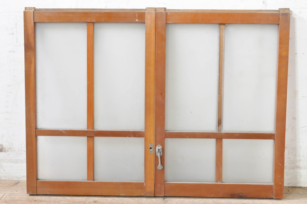 アンティーク建具　ノスタルジックな雰囲気漂うガラス窓2枚セット(引き戸、ガラス戸)(R-072913)