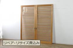 アンティーク建具　のどかな野の様子を表現したガラス入り書院戸4枚セット(窓、引き戸、ガラス戸)(R-067183)