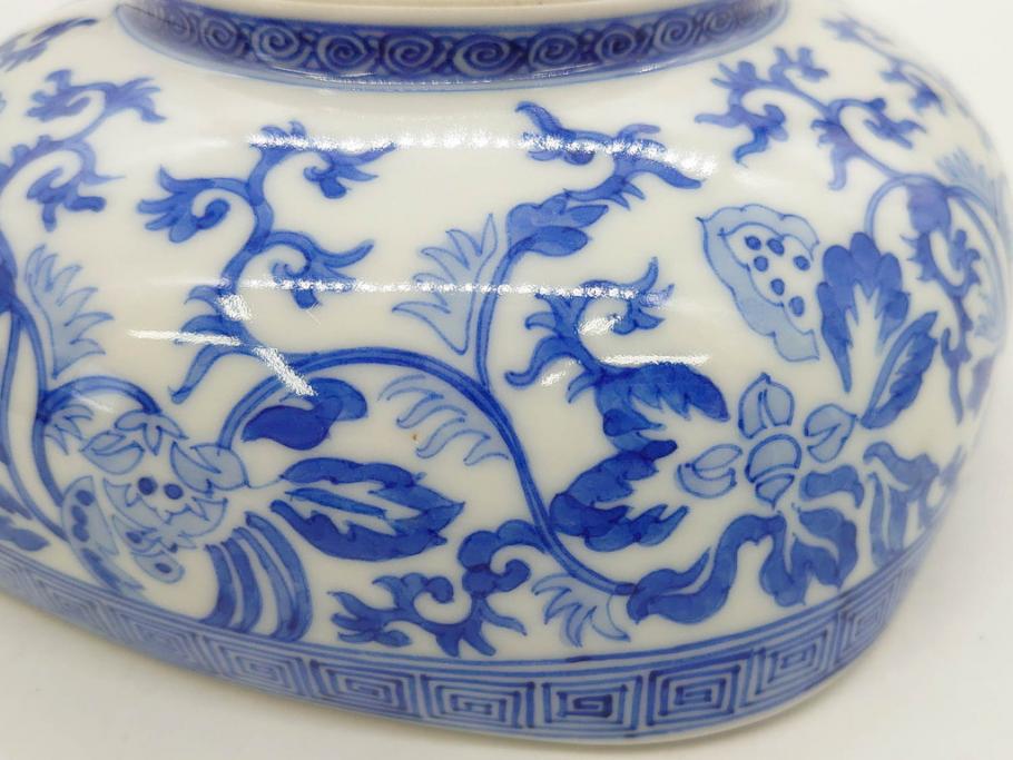 陶玉園　五助製　瀬戸焼　染付　楼閣山水図　約18cm　5.7寸　緻密に描かれたデザインが美しい鉢(風景、深皿、和皿、中皿、変形皿、深鉢、和食器、裏印、五寸七分)(R-080400)