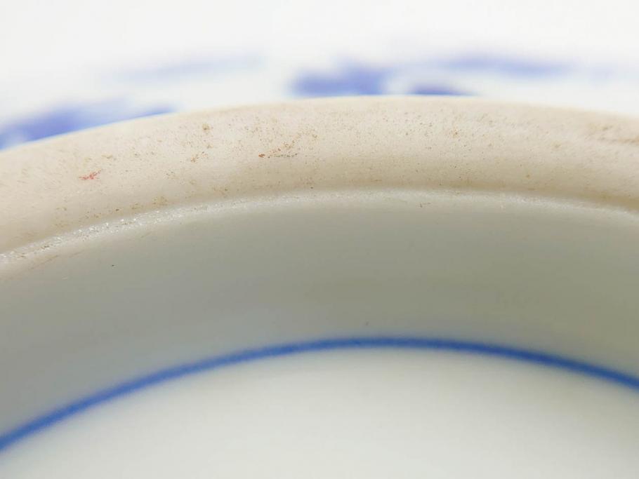 陶玉園　五助製　瀬戸焼　染付　楼閣山水図　約18cm　5.7寸　緻密に描かれたデザインが美しい鉢(風景、深皿、和皿、中皿、変形皿、深鉢、和食器、裏印、五寸七分)(R-080400)