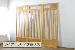 アンティーク建具　槐(エンジュ)材　和モダンの雰囲気溢れる板戸窓2枚セット(引き戸)(R-067837)