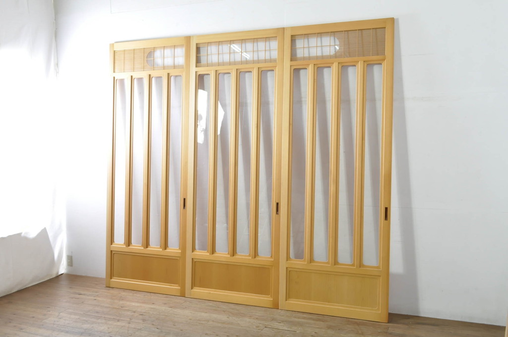 中古　和モダンな空間づくりにおすすめのアクリル戸3枚セット(引き戸、ガラス戸、建具)(R-080213)