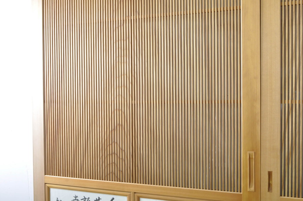 中古　特大　杉材　和の空間を高めるアクリル入り格子戸2枚セット(引き戸、ガラス戸、建具)(R-080215)