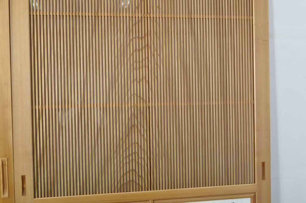 中古　特大　杉材　和の空間を高めるアクリル入り格子戸2枚セット(引き戸、ガラス戸、建具)(R-080215)