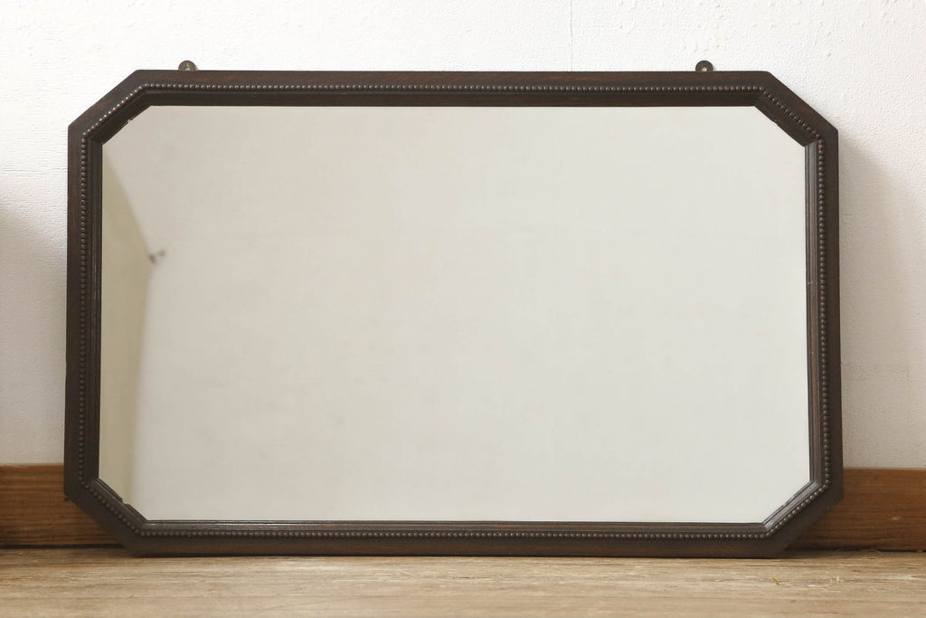 和製アンティーク　大正ロマン　重厚感ある佇まいが目を引くナラ材製ウォールミラー(壁掛け鏡)(R-055963)