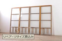 アンティーク建具　レトロなモールガラス入りのガラス戸2枚セット(引き戸)(R-067351)