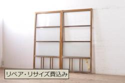 アンティーク建具　ペイント仕上げ限定　大正ロマンの雰囲気漂うペンキの剥げたFIXガラス窓1枚(フィックス、はめ殺し)(R-068038)
