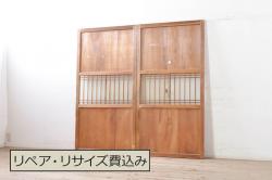 アンティーク建具　レトロな雰囲気を醸し出す背の低いガラス扉1枚(木製扉、ドア)(R-068878)