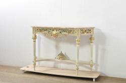 中古　美品　イタリア製　天板大理石　ロココ調　華やかな装飾が目を惹くコンソールテーブル(大理石天板、サイドテーブル、花台、飾り台)(定価約60万円)(R-080150)