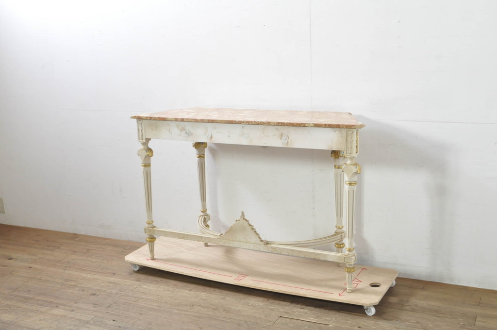 中古　美品　イタリア製　天板大理石　ロココ調　華やかな装飾が目を惹くコンソールテーブル(大理石天板、サイドテーブル、花台、飾り台)(定価約60万円)(R-080150)