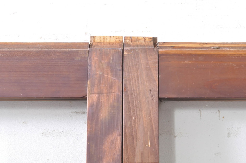 アンティーク建具　古い木味が魅力的なマス目(升目)のガラス戸3枚セット(格子戸、引き戸)(R-072930)