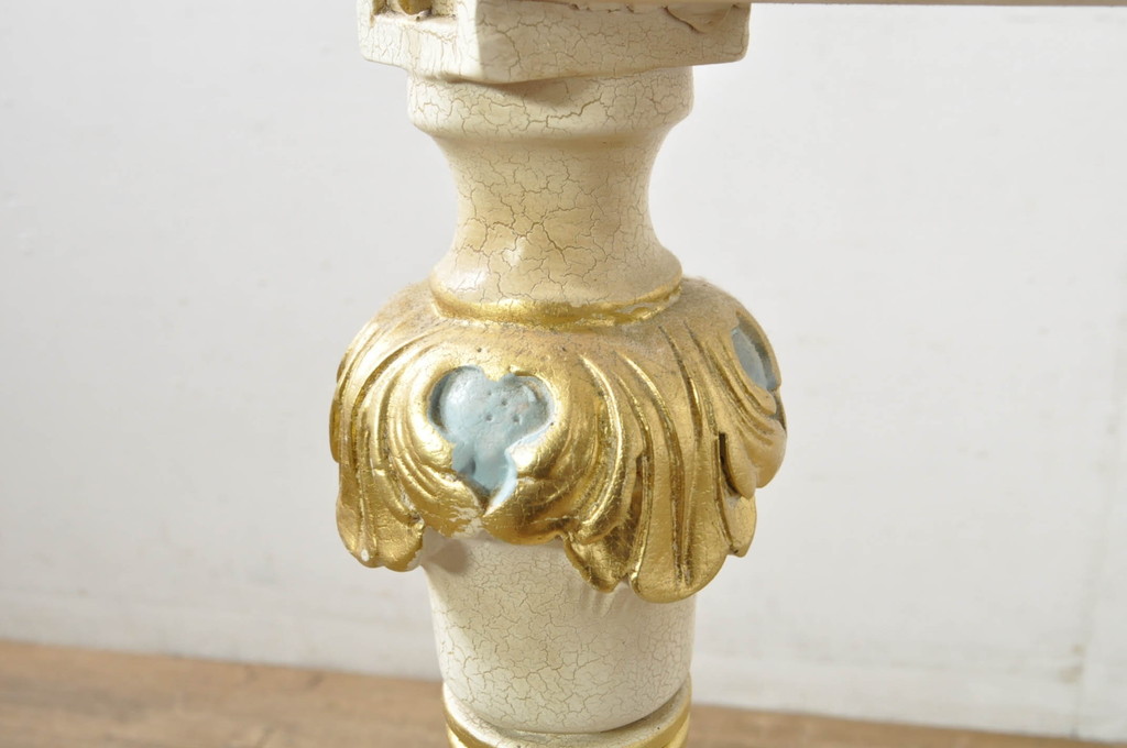 中古　美品　イタリア製　天板大理石　ロココ調　華やかな装飾が目を惹くコンソールテーブル(大理石天板、サイドテーブル、花台、飾り台)(定価約60万円)(R-080150)