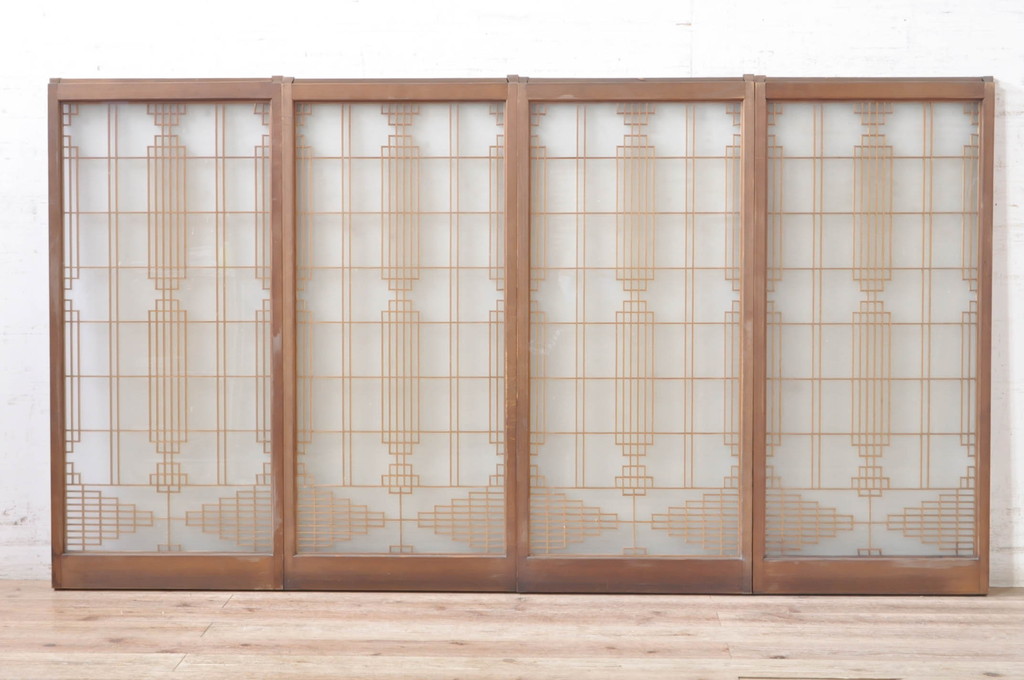 アンティーク建具　両面ガラス　お洒落な雰囲気を演出する書院戸4枚セット(引き戸、ガラス戸、窓)(R-072948)
