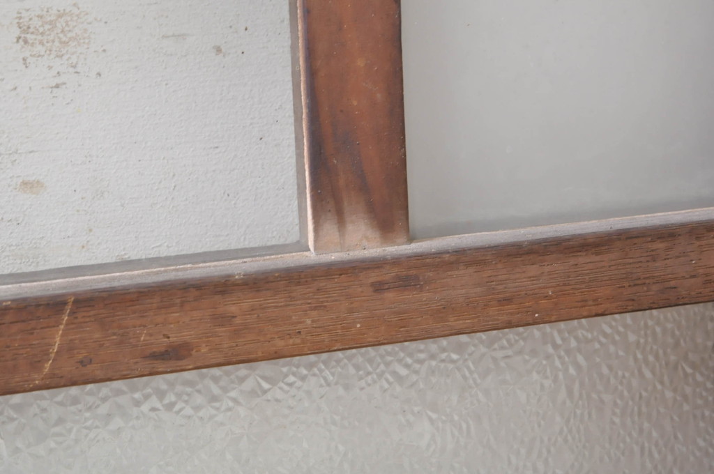 アンティーク建具　大正ロマン　古い木味が魅力のガラス窓2枚セット(引き戸、ガラス戸)(R-073443)
