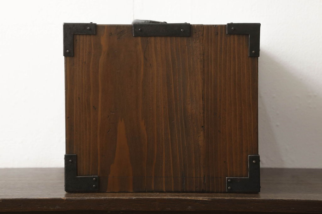 和製アンティーク　極小サイズ　凝ったつくりの銭箱付き船箪笥(舟箪笥、小引き出し、硯箱)(R-058348)
