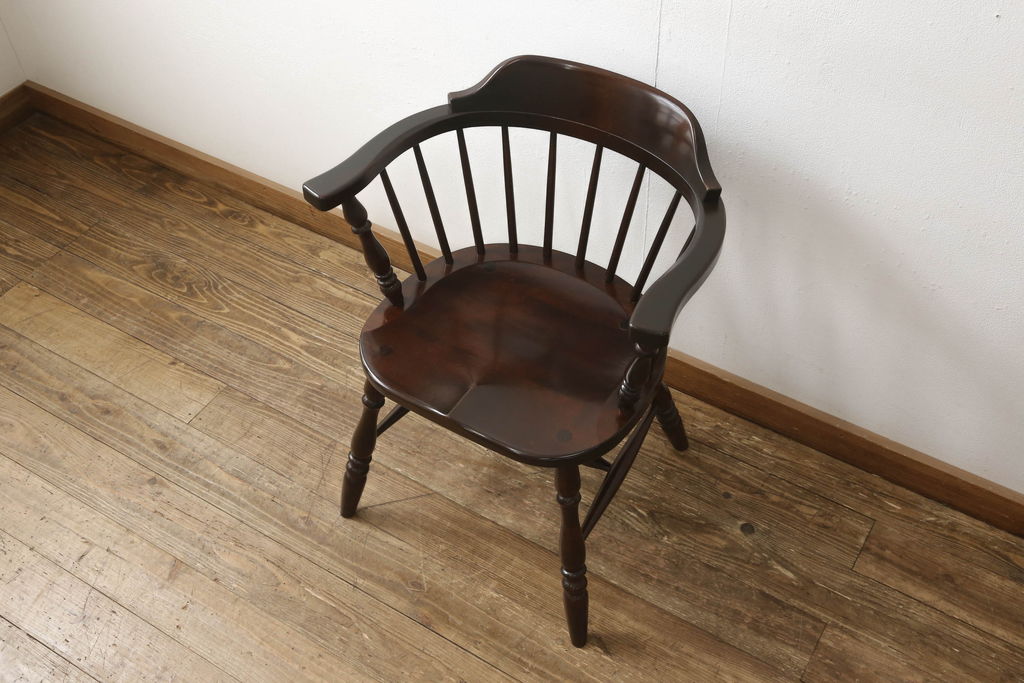 中古　美品　松本民芸家具　#91型　落ち着きのある大人カフェ風インテリアが叶うキャプテンチェア(アームチェア、板座チェア、椅子、ダイニングチェア)(R-058546)
