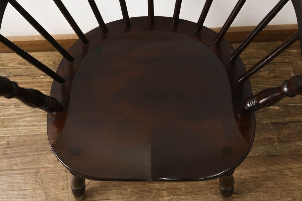 中古　美品　松本民芸家具　#91型　落ち着きのある大人カフェ風インテリアが叶うキャプテンチェア(アームチェア、板座チェア、椅子、ダイニングチェア)(R-058546)