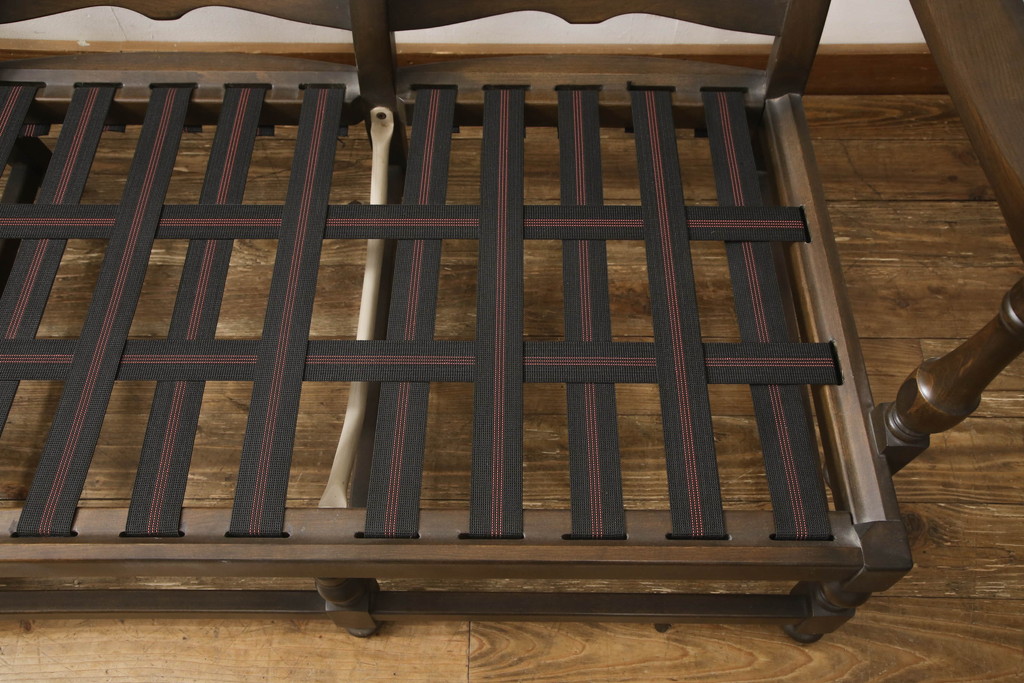 イギリスビンテージ　ERCOL(アーコール)　Old Colonial(オールドコロニアル)シリーズ　クラシカルなファブリックが格調高い雰囲気を醸し出す3人掛けソファ(三人掛けソファ、3P、トリプルソファ、アームソファ、英国、北欧、ヴィンテージ)(R-066513)