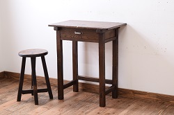 レトロ家具　古い学校 昭和レトロな木製サイドテーブル(平机)(2)