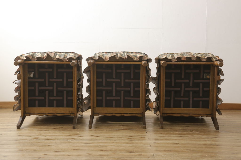 中古　美品　飛騨産業　キツツキ　穂高シリーズ　絵画のようなファブリックが素敵な3人掛けソファ(アームソファ)(R-055301)