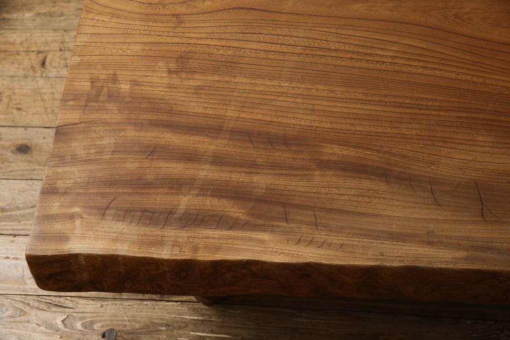 和製ビンテージ　重厚!!　天板一枚板　総欅(ケヤキ)無垢材の杢目が美しい座卓(ローテーブル、センターテーブル、ヴィンテージ)(R-066557)