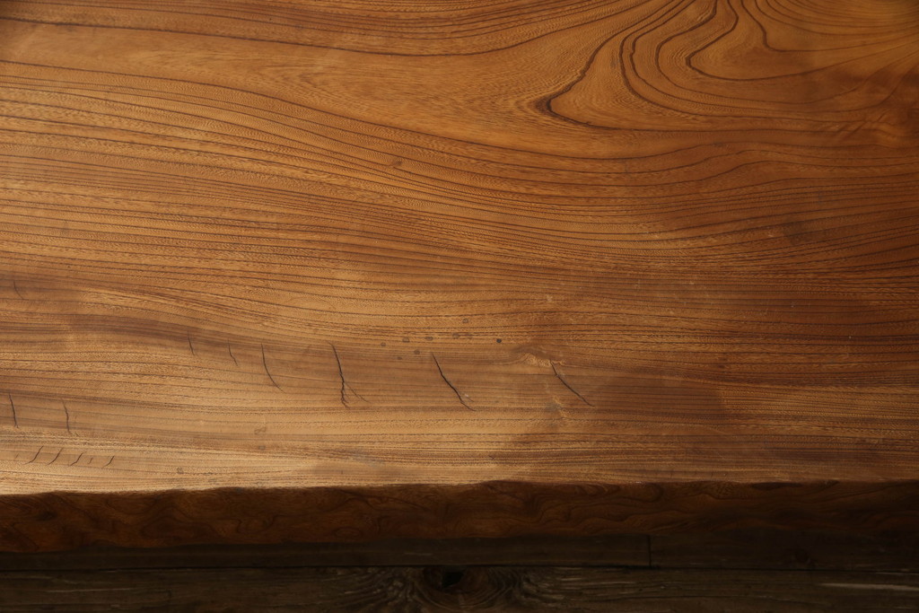 和製ビンテージ　重厚!!　天板一枚板　総欅(ケヤキ)無垢材の杢目が美しい座卓(ローテーブル、センターテーブル、ヴィンテージ)(R-066557)